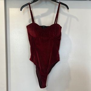 Lulu’s Burgundy Velvet Bustier Bodysuit